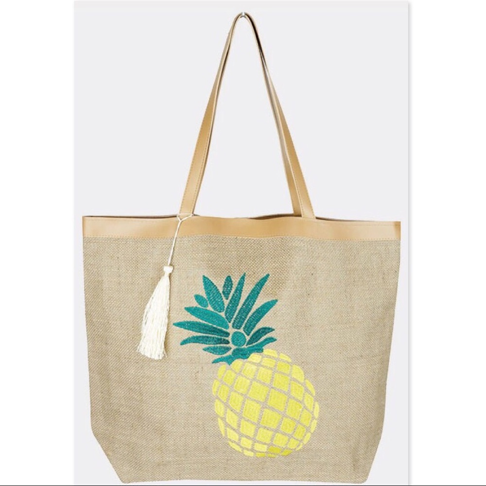 Pineapple Embroidered beach bag